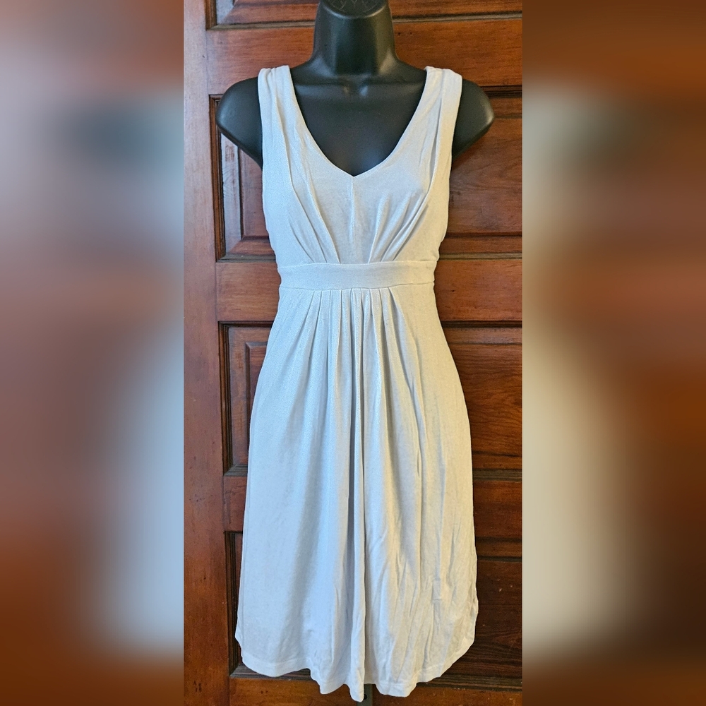 S, LOFT, White Pleated, Empire Waist Dress